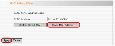 Apply MAC Address Clone